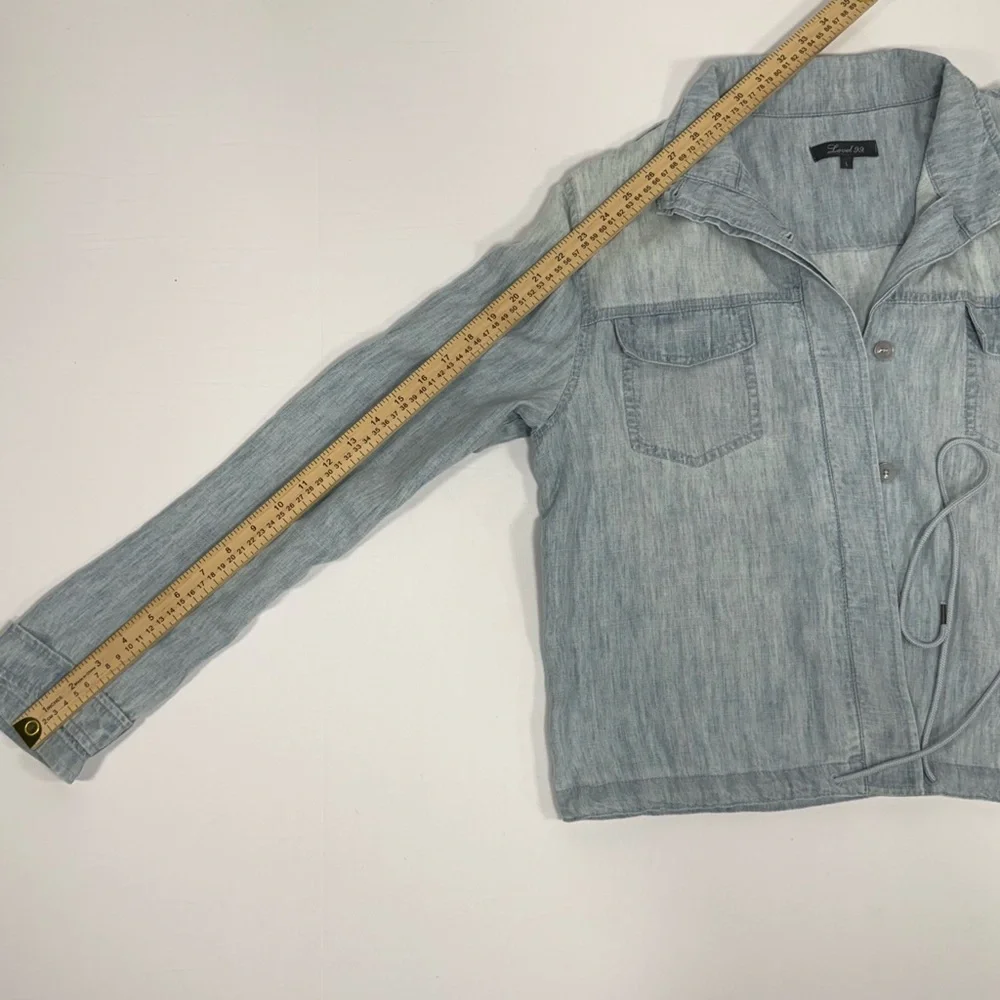 Linen Blend Level 99 Light Blue Chambray Utility Bomber Jacket Size L Large